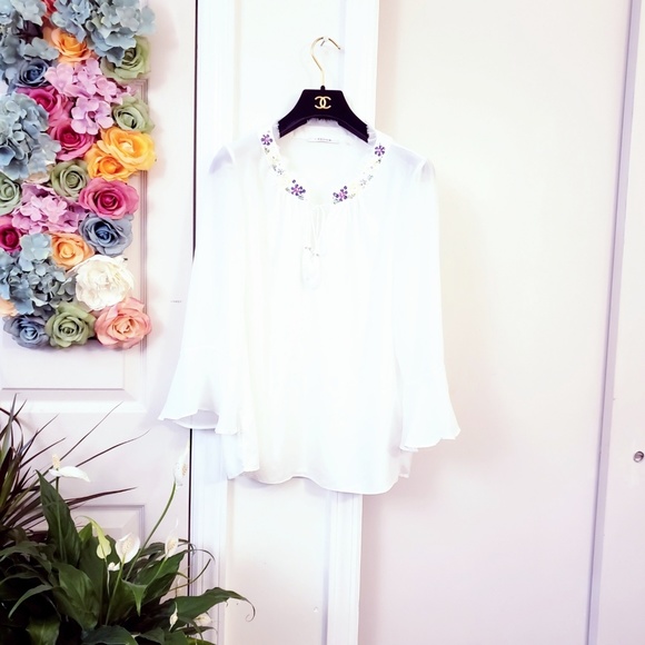 Mint! TAHARI Long sleeve See-through White Blouse - Picture 1 of 8